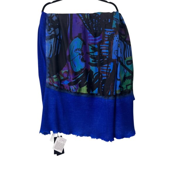 $1074 NWT Avant Toi Blue Multi Silk Cashmere Blend Graffiti Scarf